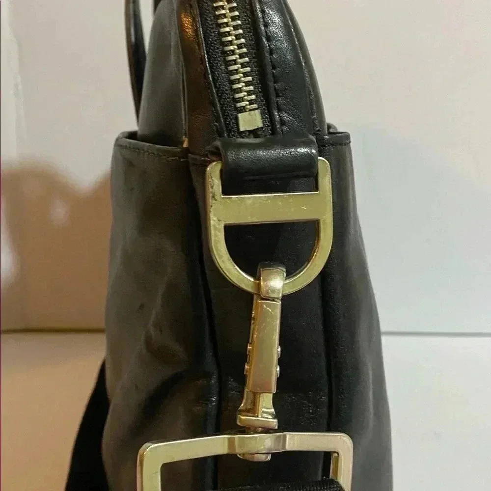 Knomo  unisex black leather messenger laptop briefcase bag
